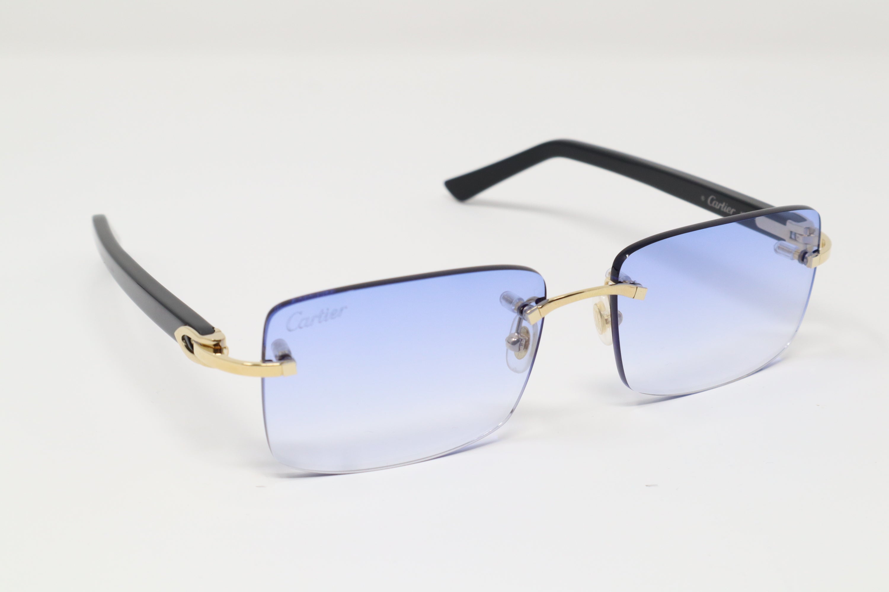 Cartier Black Acetate Gold C Decor Finish Light Blue with